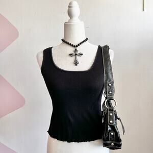 Black Lace Trim Tank Top, Gothic Whimsigoth Grunge Indie Sleaze Small